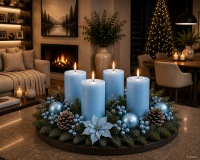 Premium Adventskranzkerzen Himmelblau 80 x Ø 58 mm, 4 Stück