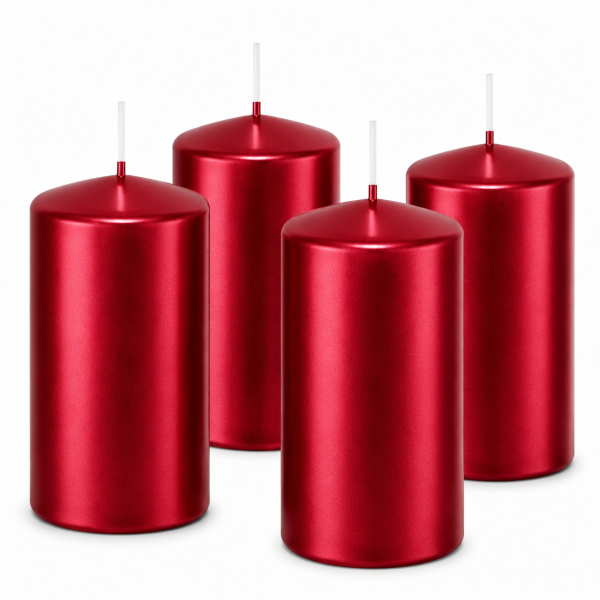 Premium Adventskranzkerzen Rubin Rot Metallic 80 x Ø 58 mm, 4 Stück