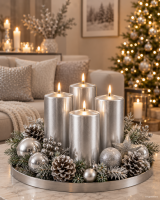 Premium Adventskranzkerzen Silber 80 x Ø 48 mm, 4 Stück