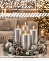 Premium Adventskranzkerzen Silber 100 x Ø 48 mm, 4 Stück