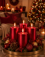 Premium Adventskranzkerzen Rubin Rot Metallic  x Ø...